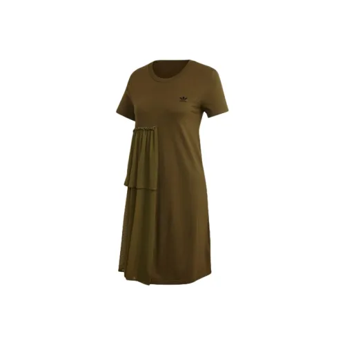 Adidas Originals Короткий рукав Платье Женское Зеленое