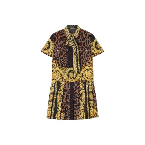 VERSACE FW24 Короткое платье с короткими рукавами женское коричневое