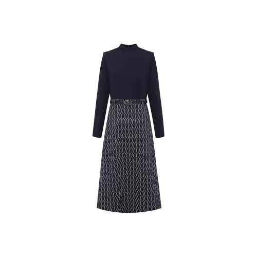 BBLLUUEE Длинное платье с длинными рукавами женское чернильно-синий