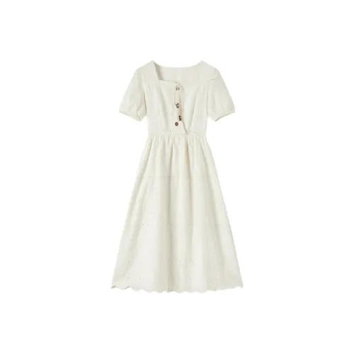 EICHITOO Короткое платье с короткими рукавами женское цвет экрю