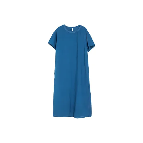 ZIMO Короткий рукав Платье Женское Павлин Синий