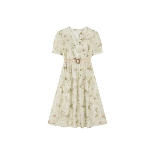 IHIMI Короткий рукав Платье Женское Бамбуковый зеленый