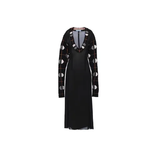 PRADA Длинное платье с длинными рукавами женское черное