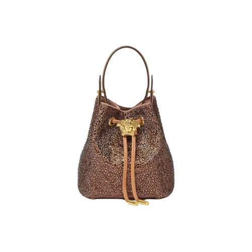 VERSACE Ткань Ведрообразная Сумка Сумка через плечо Женская Карамельно-коричневая