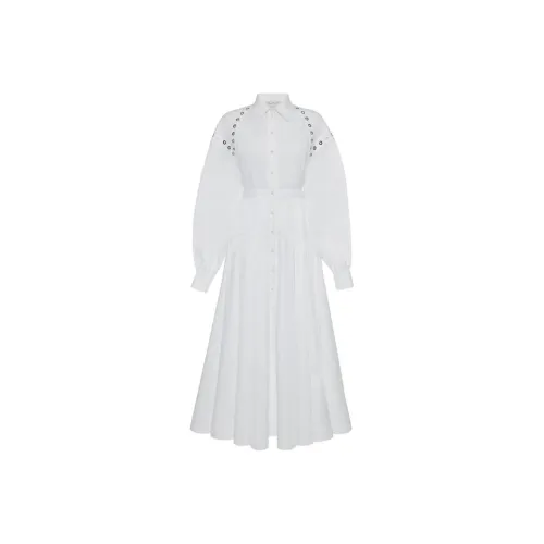Alexander McQueen Белые Женские Длинные Платья с Длинными Рукавами