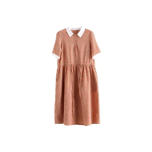 ZIMO Короткий рукав платье женское розовый в клетку