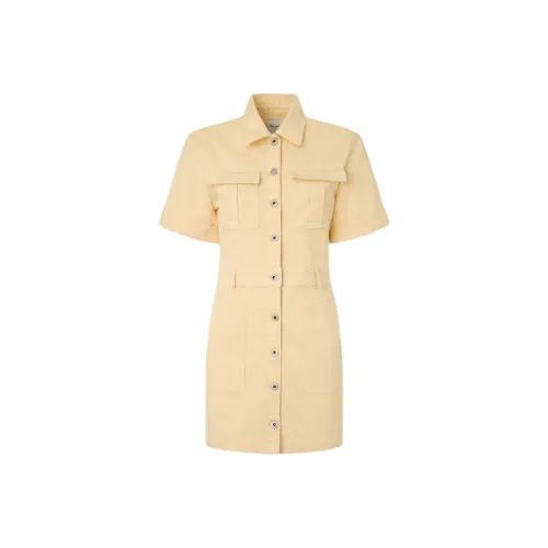 Pepe Jeans Желтые Женские Короткие Платья с Рукавами