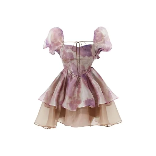 COSYISM Короткий рукав платье женское фиолетовое