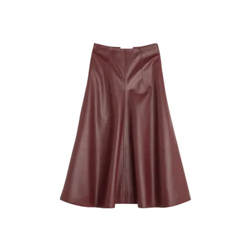 Lanvin Темно-красные женские кожаные длинные юбки