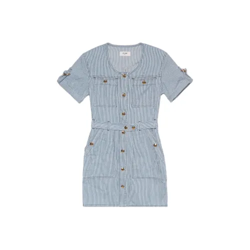 CELINE SS23 Короткий рукав Платье Женское Синее