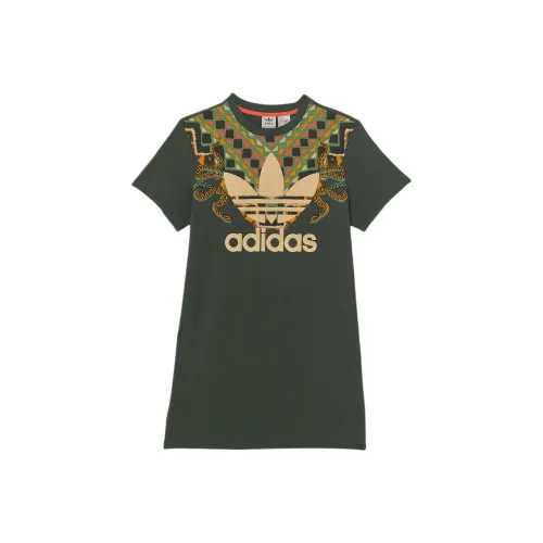 Adidas Originals X FARM RIO FW24 Короткий рукав Платье Женское Зеленое