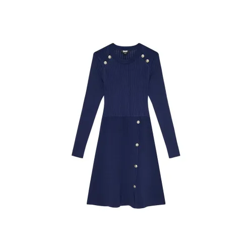 DKNY Длинное платье с длинными рукавами женское синее