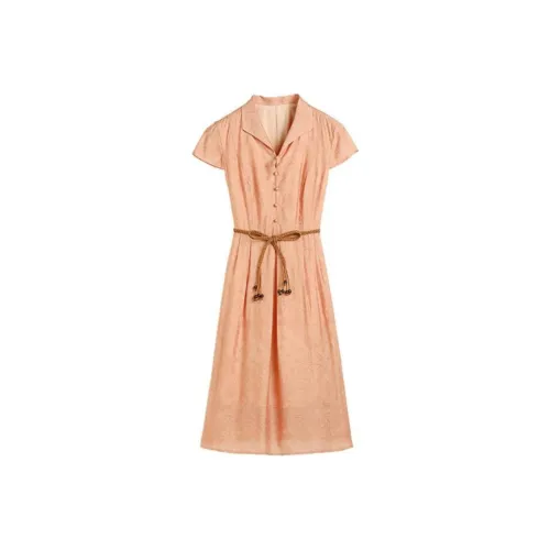 Hang Yi Court SS24 Короткое платье с короткими рукавами женское оранжевое