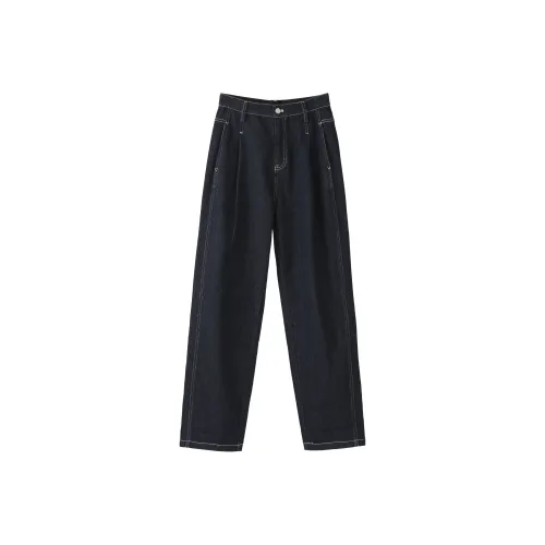 Fstudio Осень и зима Утягивающий Прямой крой Повседневный Джинсы Женские Темно-синий