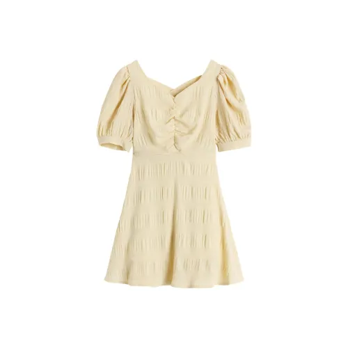 EIDOLON GRAIN Светло-желтый Укороченный Женские Короткие Платья с Рукавами