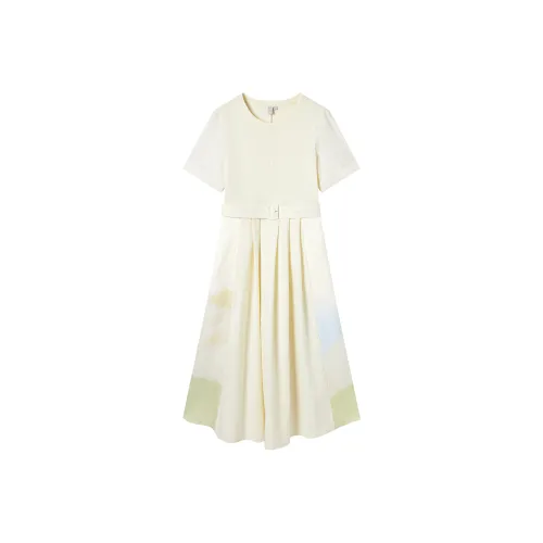 DIALOGUE Кремово-бежевый Женские Платья с Коротким Рукавом