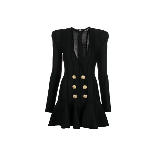 BALMAIN FW22 Длинное платье с длинными рукавами женское черное