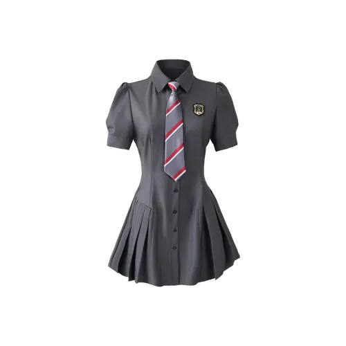 9 Кошка Лакомства Палочки Короткий рукав Платье Женское Серое