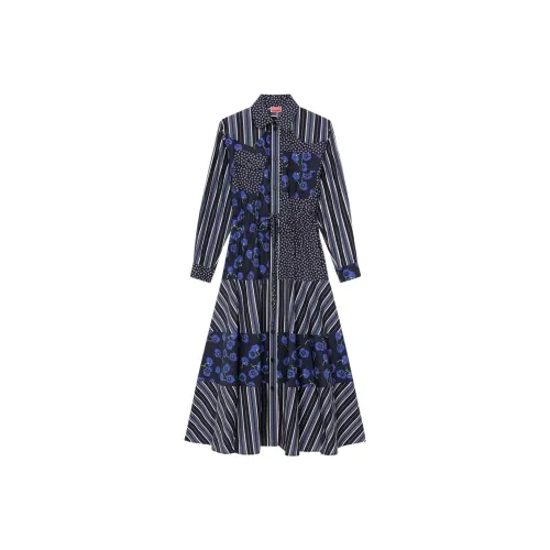 KENZO Полночный синий Женские Длинные Платья с рукавами