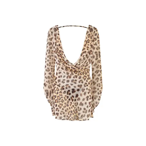 I.AM.GIA Leopard/Леопардовый принт Женские Длинные Платья с Рукавами