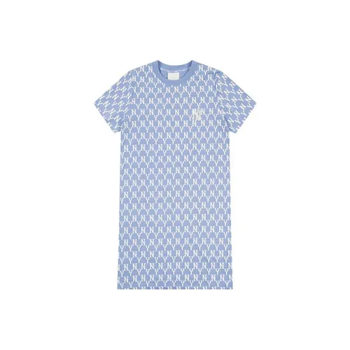 Mlb Base Logo New York Yankees Короткий рукав Платье Женское Небесно-голубой