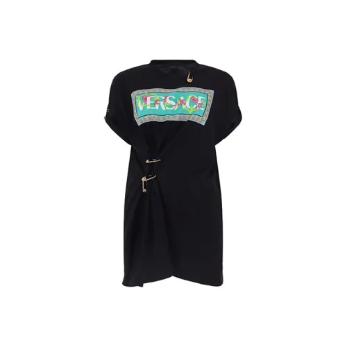 VERSACE Короткое платье с короткими рукавами женское черное