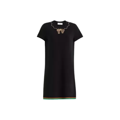 COACH Восстановленный Кристальный Украшенный Свитер Короткий Рукав Платье Женские Черный