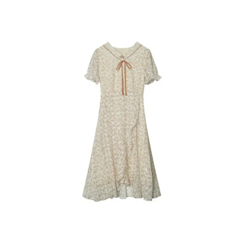 ANNECHEN SS22 A Линия Юбка MID Длина Платье Абрикос