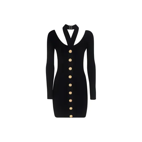 BALMAIN Длинное платье с длинными рукавами женское черное