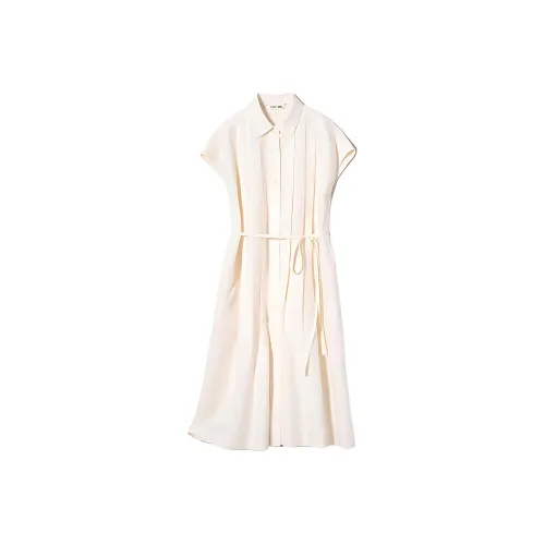 UNIQLO Короткий рукав Платье Женское Светлый Бежевый