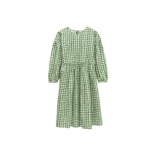 Asuka And New Sake Длинный рукав Платье Женское Полное покрытие Узор Изумрудно-зеленый