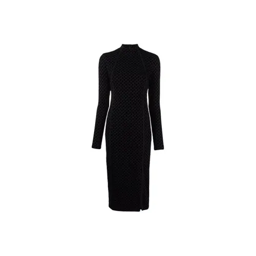 Off Белый FW21 Черный Женские Длинные Платья с Рукавами