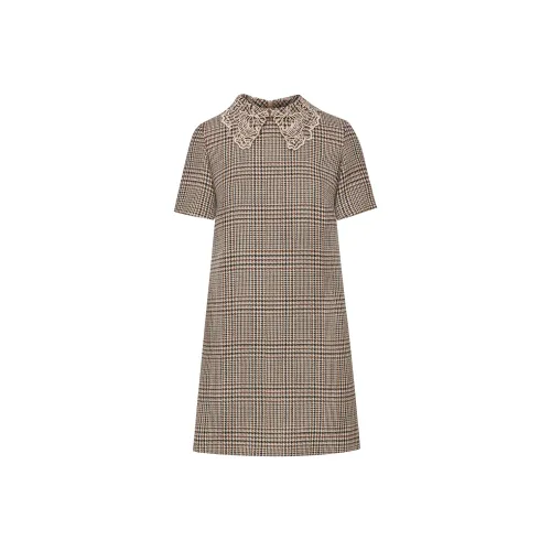 Oscar De La Renta FW24 Короткое платье с короткими рукавами женское умбра