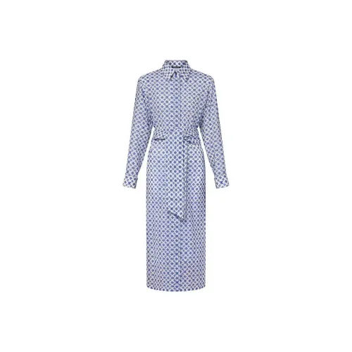 LOUIS VUITTON SS24 Длинное платье с длинными рукавами женское синее