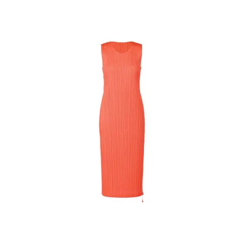 PLEATS PLEASE ISSEY MIYAKE Апельсиновые Женские Платья без рукавов