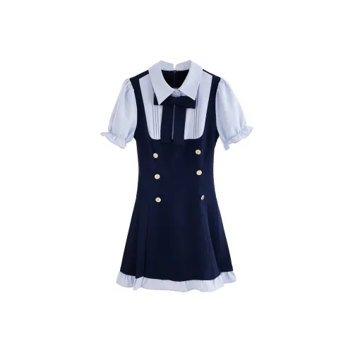 Blovelan Короткий рукав Платье Женское Темно-синий