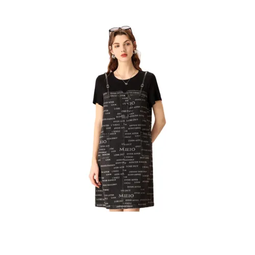 FENHONGMALI Короткий рукав Платье Женское Черное