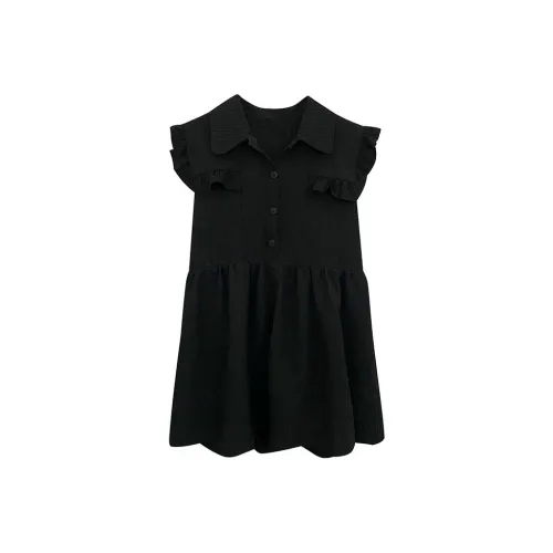 ONE PASS STUDIO Короткий рукав Платье Женское Черное