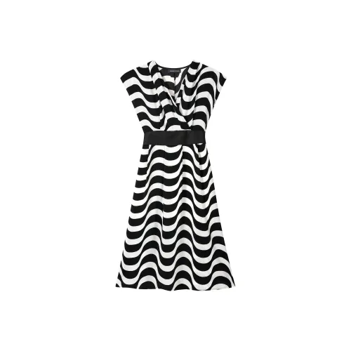 EIDOLON GRAIN Черно-белые полосы Женские Короткие Платья с Рукавами
