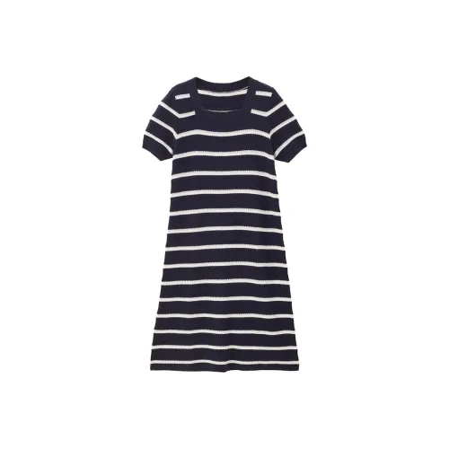 Giordano Короткий рукав Платье Женское Синие Белые полоски