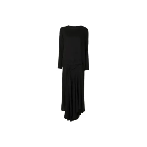 Yohji Yamamoto Черные Женские Длинные Платья с Длинными Рукавами