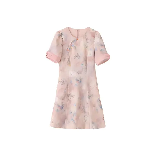 Mapping Короткий рукав Платье Женское Розовое