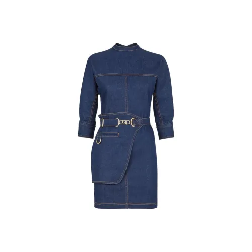 FENDI SS22 Длинное платье с длинными рукавами женское синее