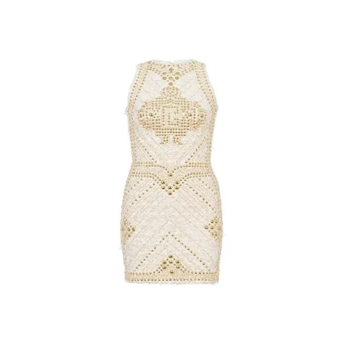 BALMAIN Белое Женское Платье без Рукавов
