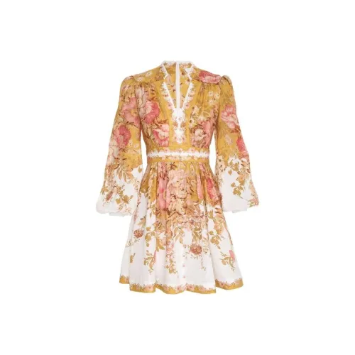 Zimmermann FW22 Длинное платье с длинными рукавами женское желтое