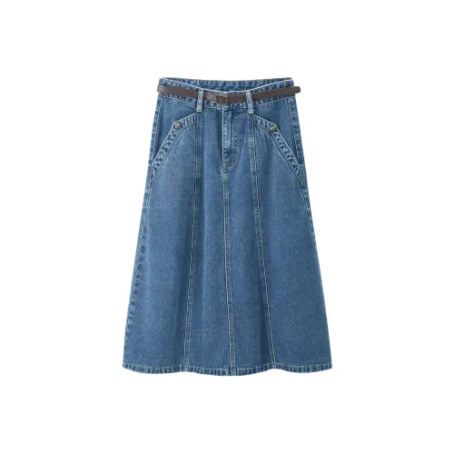 Pit Denim Длинная Юбка Женская средний джинсовый синий