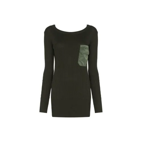 sacai Зеленое Женское Длинное Платье с Рукавами