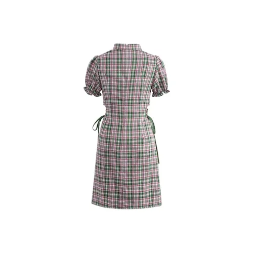 JK&JS Клетчатый Женские Короткие Платья с Рукавами