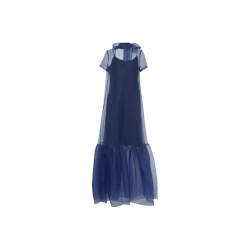 Staud Blue Женские Короткие Платья с Рукавами