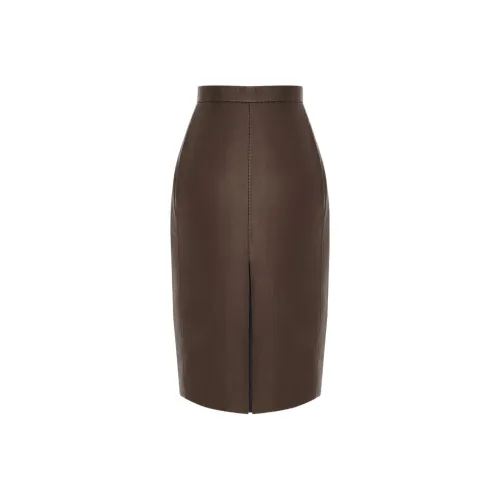SAINT LAURENT Коричневая женская кожаная длинная юбка